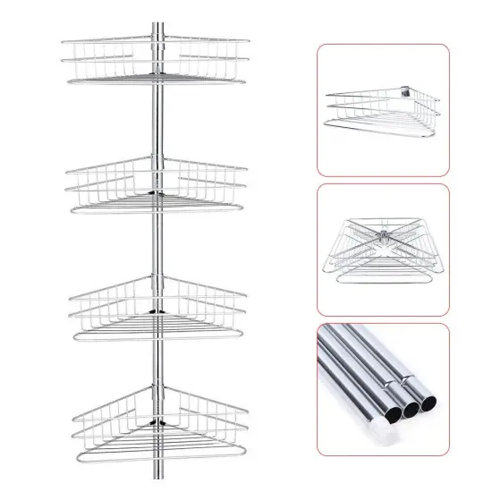 4-Tier Bathroom Corner Shower Caddy Tension Pole {2}