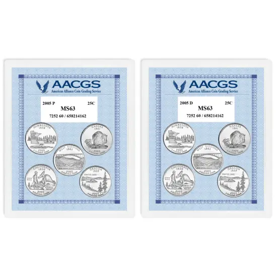 2005P & 2005D Statehood Quarters Graded MS63 Brilliant Uncirculated  {1}