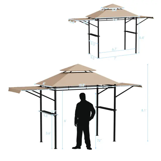 Patio BBQ Grill Gazebo Canopy with Dual Side Awnings {4}