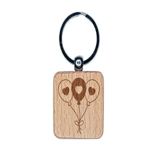 Trio of Valentine's Day Balloons Love Birthday Engraved Wood Square Keychain Tag Charm {1}