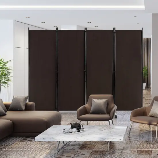 4-Panel Folding Room Divider 6 Feet Rolling Privacy Screen with Lockable Wheels Brown {2}