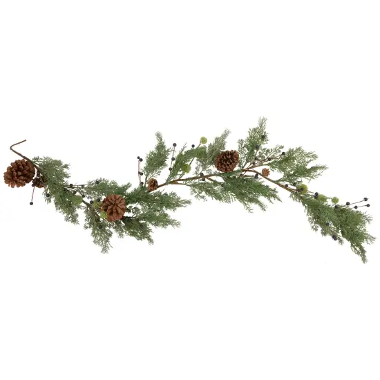 Northlight 5' x 10" Pine and Blueberry Christmas Garland with Pinecones, Unlit Green {1}