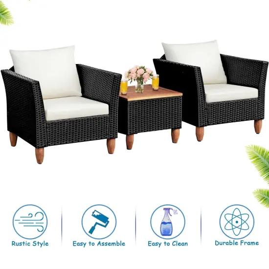 3 Pieces Outdoor Patio Rattan Furniture Set White {6}