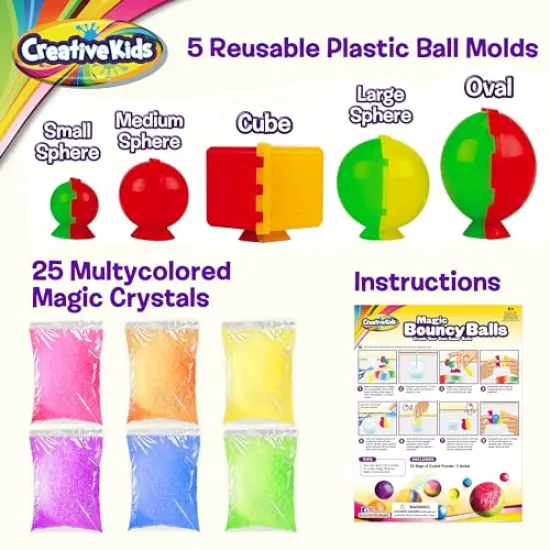 Magic Bouncy Balls - DIY STEM Toys - Science Kit for Kids - 25 Multicolor Bags & 5 Molds Makes Up to 43 Balls {1}