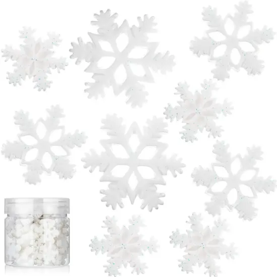 50 PCS Mini Snowflake for Craft Tiny Resin Small Christmas Embellishment Snow Shaped Craft Decoration with Storage Box for Winter Party DIY Home Decor, 3 Sizes (White) {2}