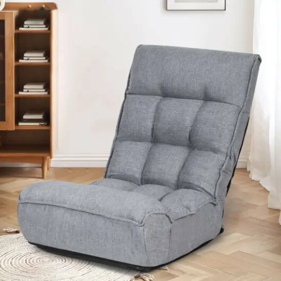 4-Position Adjustable Floor Chair Folding Lazy Sofa Grey {2}