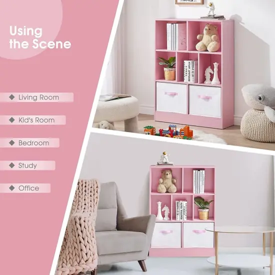 Storage Bookcase with Fabric Drawer, Modern Display Toy Cabinet. Pink {2}