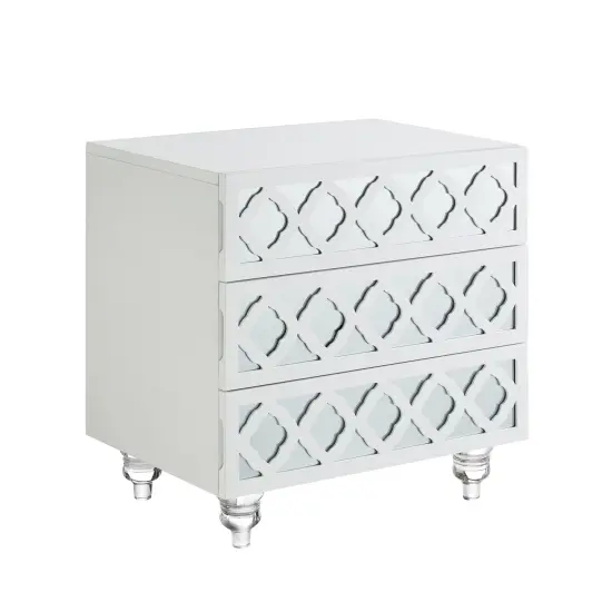Francesca Lacquered Mirrored Lucite Leg Side/Accent Table/Nightstand White {3}