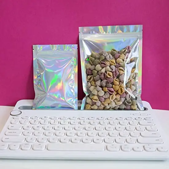 100 Pieces Mylar Holographic Resealable Bags - 4 x 6" Smell Proof Bags, Foil Pouch Ziplock Bags for Party Favor Food Storage (Holographic Color, 4 x 6 Inch) {4}