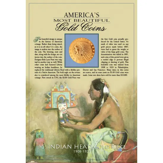 Tribute to America's Most Beautiful Coins - $5 Indian Head Gold Piece 1908-1929 Replica Coin {2}