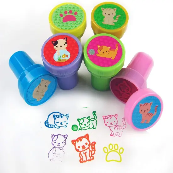 TINYMILLS 12 Pcs Cats Kittens Stamp Kit for Kids - Kitty Cat Self Inking Stamps Gift Party Favors {4}