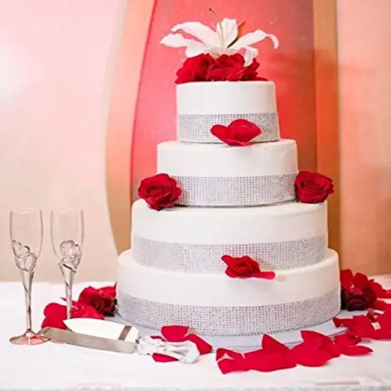 8 Row 10 Yard Rhinestones Diamonds Ribbon Bling Wrap for Crafts for Wedding Cakes, Birthday Decorations, Baby Shower Events,Party Supplies, Arts Rhinestones for Crafts(Silver, 8row) {5}