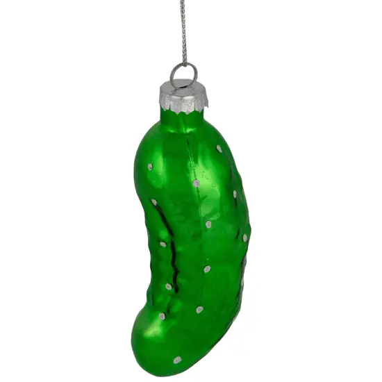 Northlight 4" Shiny Green Pickle Hanging Glass Christmas Ornament {5}