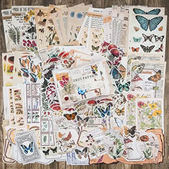 200 Pieces Vintage Scrapbook Supplies Pack for Junk Journal Bullet Journals Planners Botanical Paper Stickers Craft Kits Aesthetic Cottagecore Collage Album (Nature) {6}