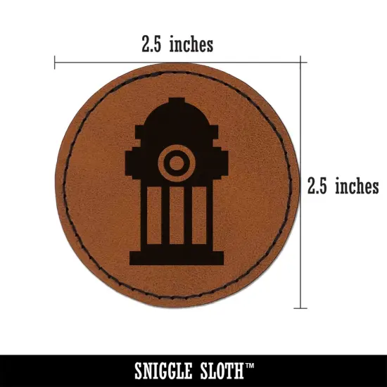Fire Hydrant Icon Round Iron-On Engraved Faux Leather Patch Applique - 2.5" Brown {3}