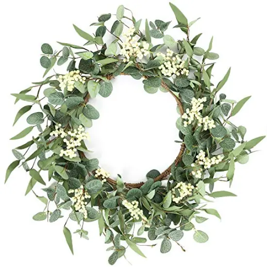 Wreaths for Front Door 20'' Eucalyptus Wreath, Spring Summer Green Wreath, Door Green Wreath for Home Porch Window Wall Farmhouse Home Decor Indoor Outdoor Summer Fall All Seasons {1}