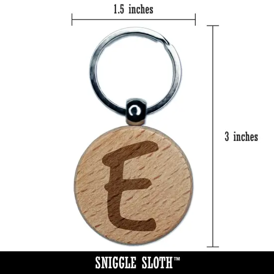 Letter E Uppercase Felt Marker Font Engraved Wood Round Keychain Tag Charm {2}