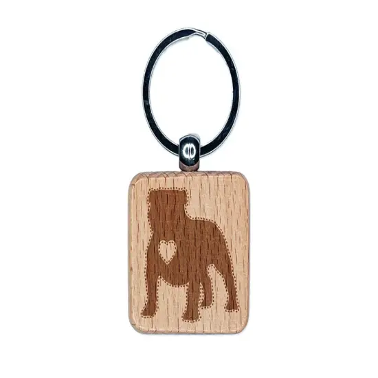 Bulldog English British Dog with Heart Engraved Wood Square Keychain Tag Charm {1}