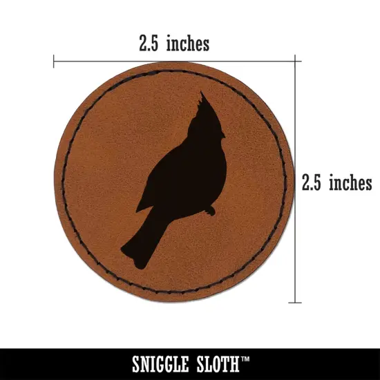 Cardinal Bird Solid Round Iron-On Engraved Faux Leather Patch Applique - 2.5" Brown {3}