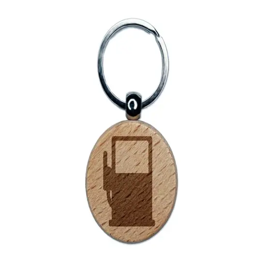 Gas Station Pump Engraved Wood Round Keychain Tag Charm {1}