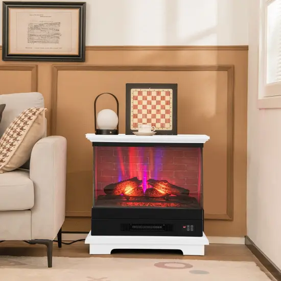 Costway 27'' Electric Fireplace Heater Freestanding 1400W Remote Control Timing Function Brown/Black/White {4}