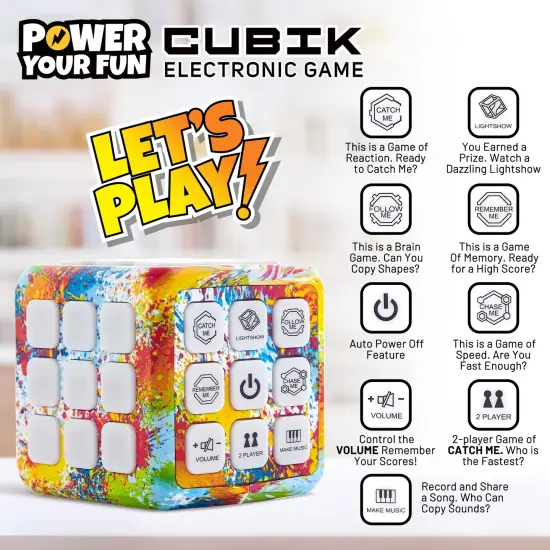Power Your Fun Cubik LED Flashing Cube Memory Game -Tie Dye {3}