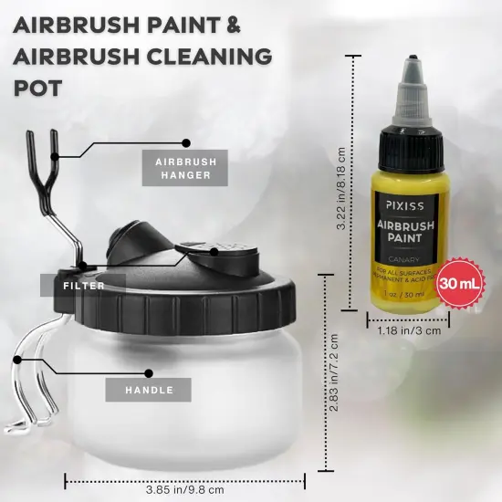 Pixiss Air Brush Painting Set with Airbrush Cleaner Pot and Brush Cleaner Fluid (4 fl oz) - 10 Colors of Acrylic Paint for Airbrush Kit with accessories for Model Paint Kit {4}