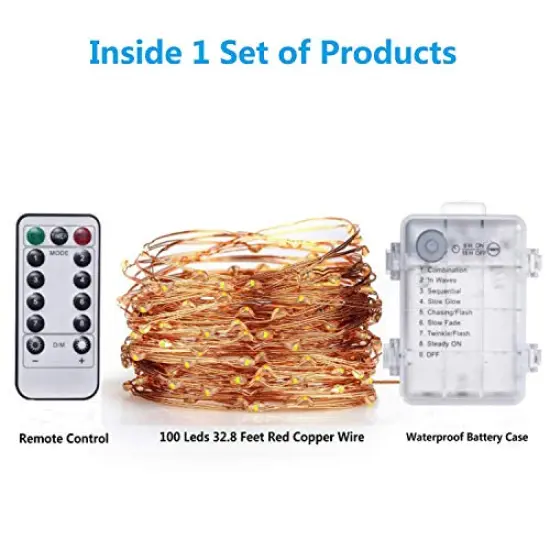 33 ft 100 LED String Lights Battery Operated with Remote Waterproof Copper Wire Lights for Indoor Decorative Lights {5}