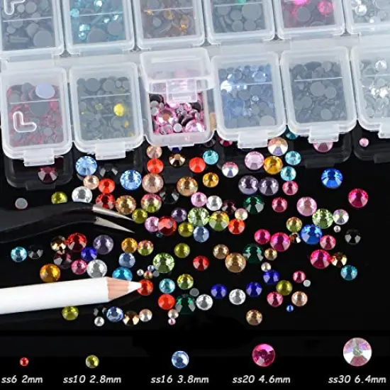 7000 pieces 5 Sizes Iron Flatback Glasses Rhinestones Crystal for DIY Project with Tweezers and Picking Pen for Bags, Shoes, Clothes and Manicure (5 Sizes, 22-Colors) (FYGEM#0022) {4}