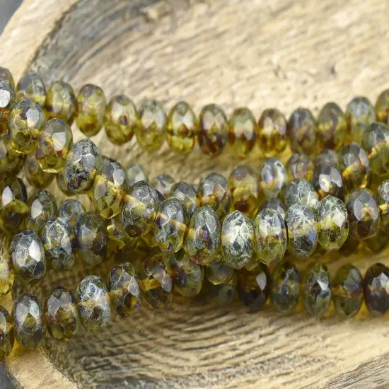 *31* 6x9mm Olivine Picasso Fire Polished Rondelle Beads {3}