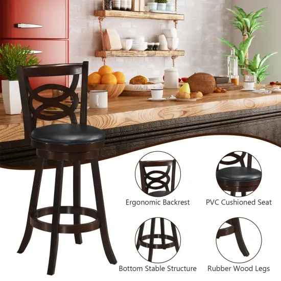 Counter Height Upholstered Espresso Swivel Dining Chair with Cushion Seat {3}