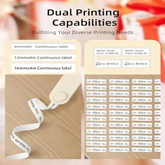 Label Maker Machine with Tape - Compatible with 9/12/16mm Waterproof Tape, Portable & Rechargeable with Built-in Cutter Wireless Label Printer Compatible with Android & iOS Devices {6}