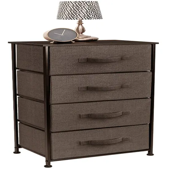 Sorbus Dresser with 4 Drawers - Bedside Furniture & Night Stand End Table Dresser with Steel Frame, Wood Top, Easy Pull Fabric Bins for Home, Bedroom Accessories, Office & Dorm Brown {2}