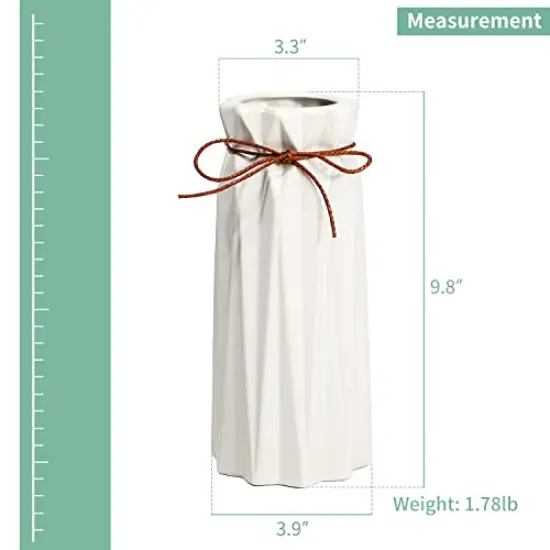 Mozing Ceramic Flower Vase for Home Decor - Modern 9.8 inch Tall Decorative Vases for Flowers - Shelf, Table Centerpieces, Kitchen Unique Decor for Rustic Farmhouse Living Room, Gift (White) {2}