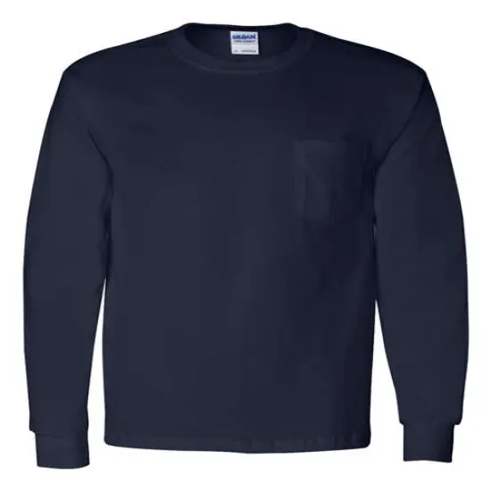 Gildan&reg; Ultra Cotton Long Sleeve Crewneck Pocket T-Shirt - 2410 Navy {1}