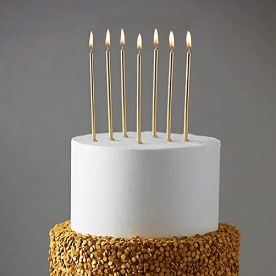 24 Pieces Party Long Thin Cake Candles Metallic Birthday Candles in Holders for Birthday Cakes Cupcake, Champagne Gold {3}