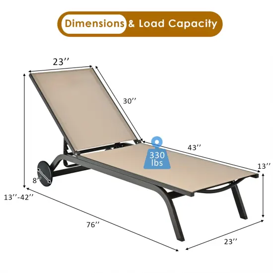 Aluminum Fabric Outdoor Patio Lounge Chair with Adjustable Reclining Brown {5}