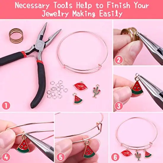 300 Pieces Bangle Bracelets Making Kit, Charm Bracelet Making Kit with Expandable Bangles, Charms, Jump Rings and Pliers for Jewelry Making Bangle Bracelets (with Gift Box and Tools) {5}