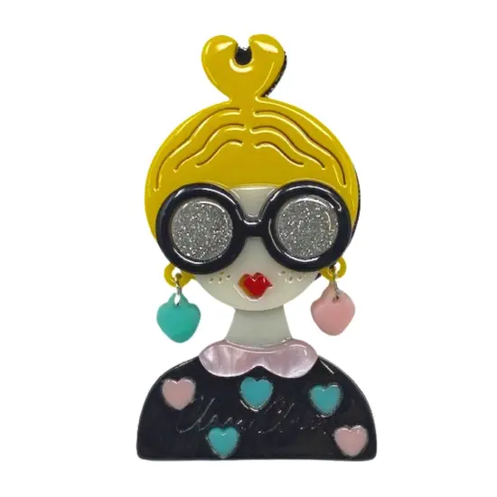 Wrapables Acrylic Fashion Brooch Pin for Sweaters, Coats, Scarves, and Bags, Hearts & Glasses {1}