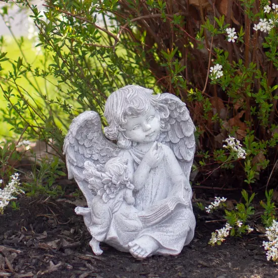 Northlight 8.25" Reading Angels with Book Outdoor Garden Statue Gray {3}