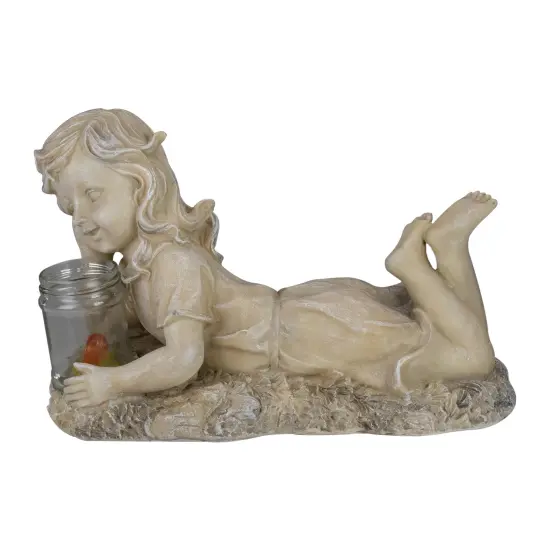 Northlight 14.5" Beige and Brown LED Lighted Solar Powered Lounging Girl Outdoor Garden Statue {1}