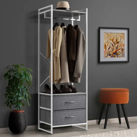 Sorbus Clothing Rack with Drawers - Clothes Stand Dresser - Wood Top, Steel Frame, & Fabric Drawers - Tall Closet Storage Organizer - Garment Rack for Hanging Shirts, Dresses, & Jackets Grey {2}