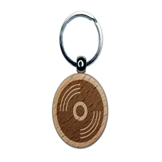 Record Vinyl Music Engraved Wood Round Keychain Tag Charm {1}