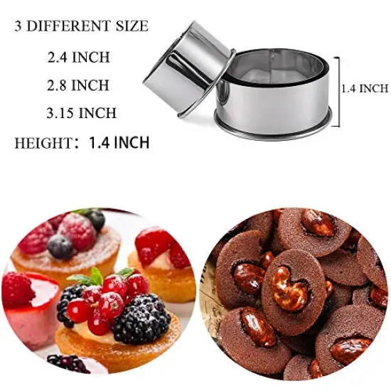 3 Pieces Cookie Cutters - Biscuit Cutters/Stainless Steel Dumpling Cutters/Cake Pastry Cutters/Cake Cookie Scone Cutters Molds stamps for Cooking BakingRound Edge) {5}