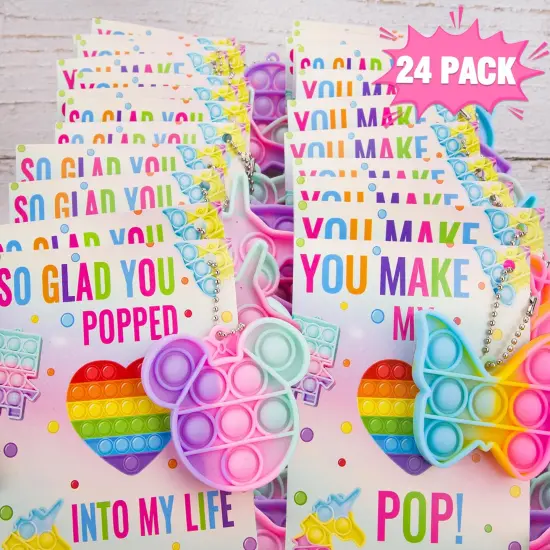 24 Valentines Day Gifts for Kids - Valentines Cards with Pop Bubbles Bulk- Valentine Exchange for Girls Boys School Class Classroom Fidget Toys Party Favors {2}