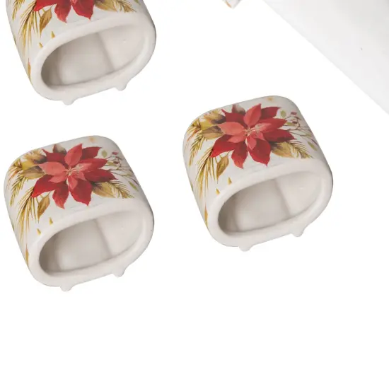 Red Poinsettia Christmas Decorative Napkin Ring Set of 4 {4}