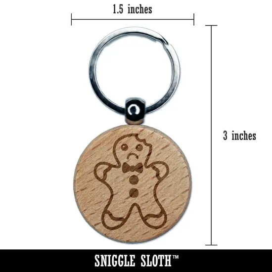 Gingerbread Man Sad Eaten Cookie Christmas Engraved Wood Round Keychain Tag Charm {2}