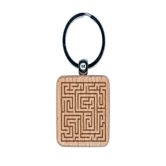 Labyrinth Maze Puzzle Game Engraved Wood Square Keychain Tag Charm {1}