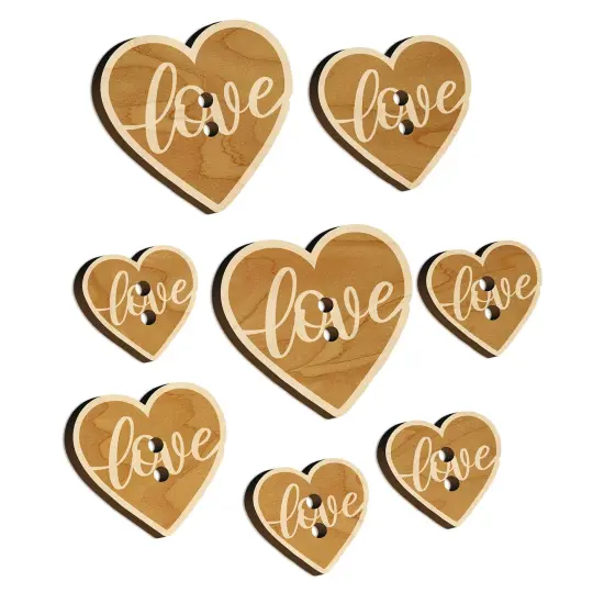 Love Script in Heart Wood Buttons for Sewing Knitting Crochet DIY Craft {7}