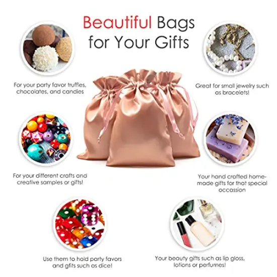 50 Pieces 3" x 4" Rose Gold Satin Gift Bags, Jewelry Bags, Wedding Favor Drawstring Bags Baby Shower Christmas Gift Bags {1}